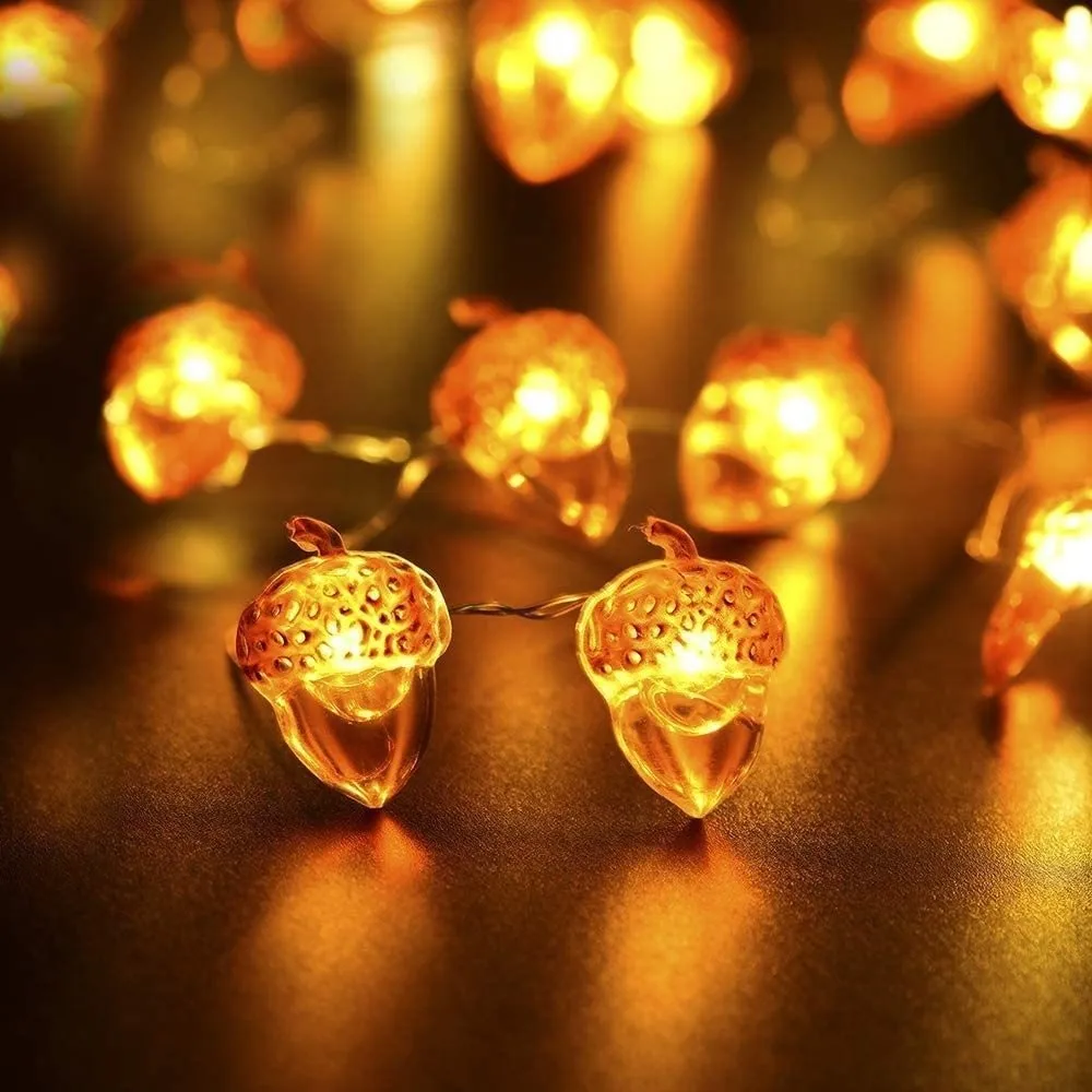 Thanksgiving Decorations Acorn String Lights Festive Fall-Themed Battery Powered Acorn Copper Wire String Lights