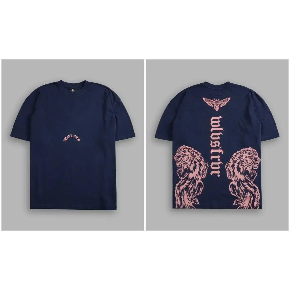 Y2k Wolf Head Short-Sleeved Men's and Women's American Style Fitness and Leisure Loose-Weave Printed Round-neck Cotton T-Shirt