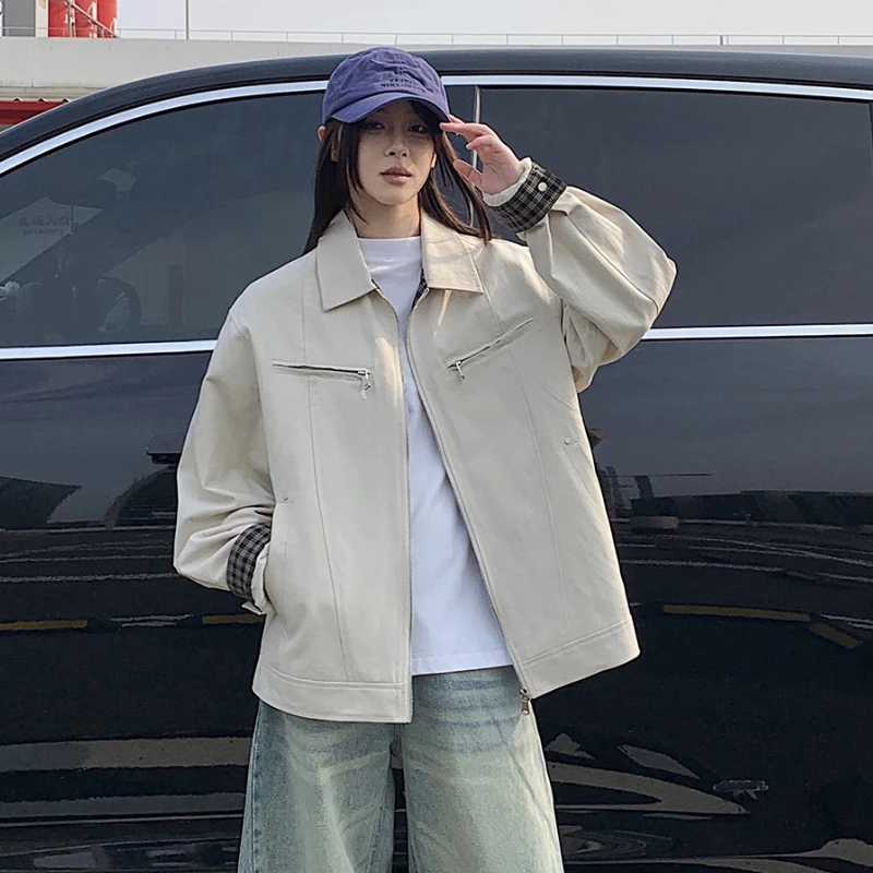 

American Vintage Women's Jacket Loose BF Style Washed Jackets Female Overcoat Oversized Coat for Girl Spring Autumn Streetwear