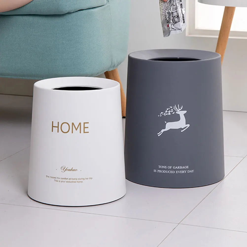 

Double Layer Trash Can for Kitchen Office Bedroom Round Plastic Waste Basket Household Garbage Bin Dustbin