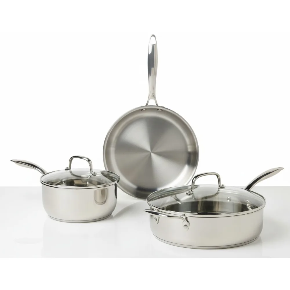 

Premium 5-Piece Stainless Steel Cookware Set, All Stovetop Compatible, Dishwasher-Safe for Home Chefs