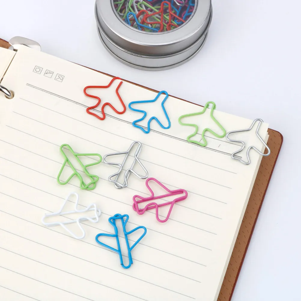 24Pcs Exquisite Airplane Style Metal Paper Clips Portable Decorative File Clamp for Stationery Envelopes Documents Records