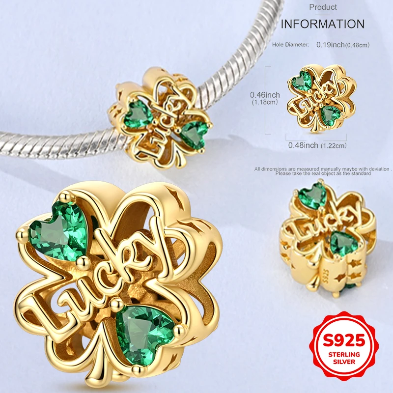 925 Sterling Silver Lucky clover Pendant Bead Decoration Is Perfect for European Bracelets, Necklaces, Low Sensitivity DIY High-
