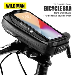 WILD MAN X3 Bicycle Bag EVA Hard Shell Waterproof Touch Screen High Capacity Road Bike Mountain Bike Anti-vibration Accessories