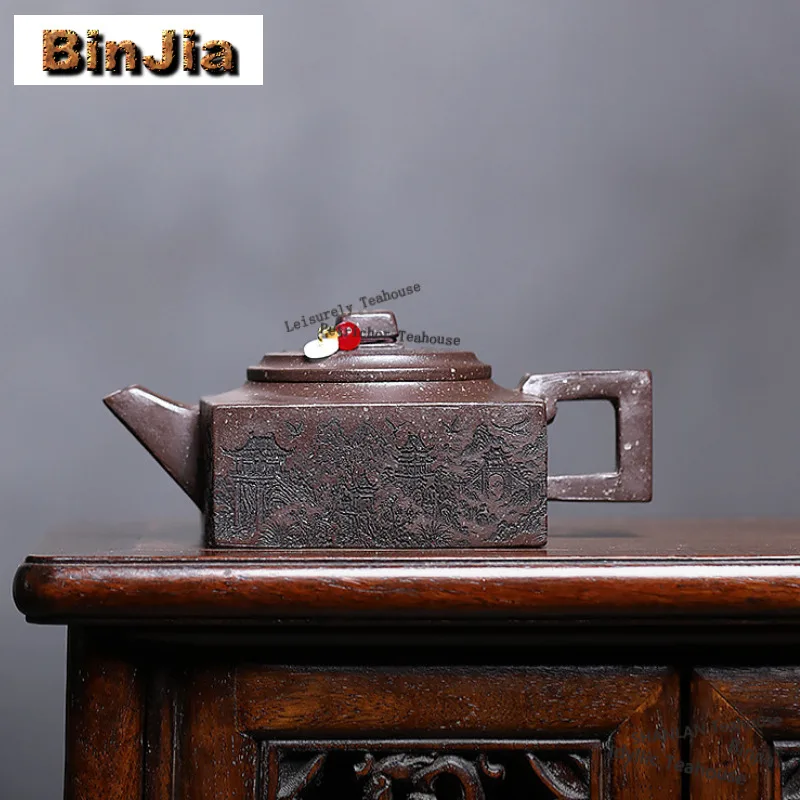 310ml Exquisite Yixing Purple Clay Teapots Handmade Square Pot Raw Ore Foam Mud Kettle Chinese Zisha Tea Set Cafes Supplies Gift
