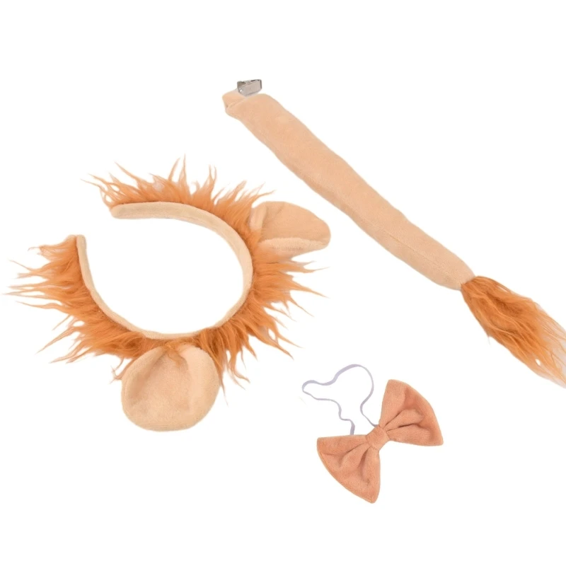 

3Pcs Lion Costume Set Lion Ears Headband Tail Bowtie Animal Fancy Dress Costume Accessories Halloween Cosplay Props H9ED