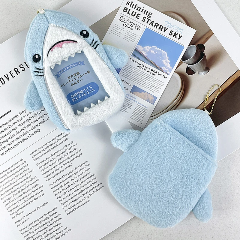 1PC Blue Sharks Plush Card Holder Fluffy Photocard Holder Bus Card Sleeve Id Bank Credit Card Holder Protector Stationery