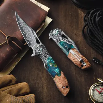 TRIVISA 口袋折疊刀 Apus-07C 大馬士革刀 戶外露營狩獵 EDC 禮物收藏手工具(不含皮套) 6 最佳銷售 大馬士革獵刀 - №3