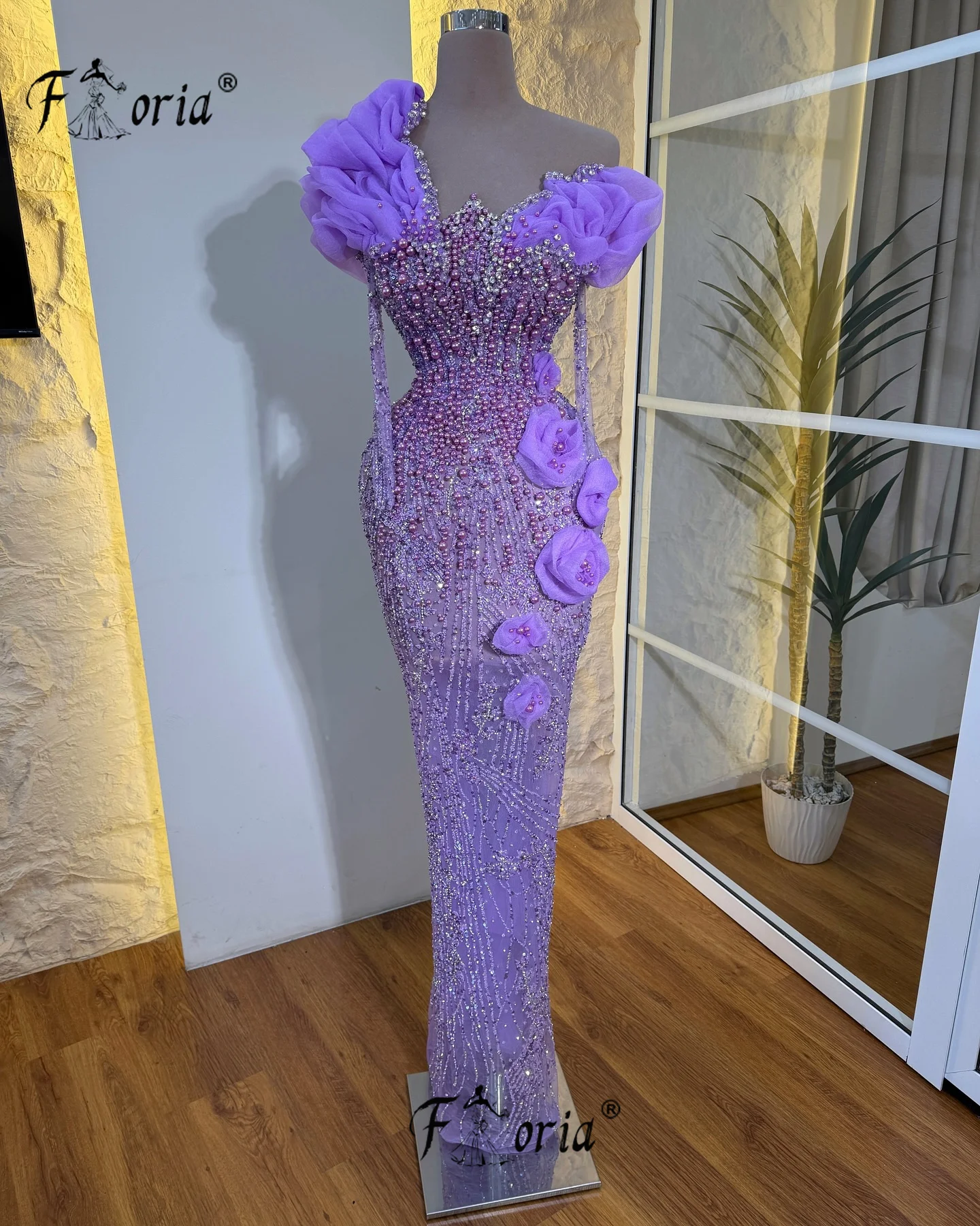 

Роскошное вечернее платье русалки с сиреневым жемчугом и 3D цветочной аппликацией, женские платья для выпускного вечера, свадебные платья cerimonia Robe de soiree 2025