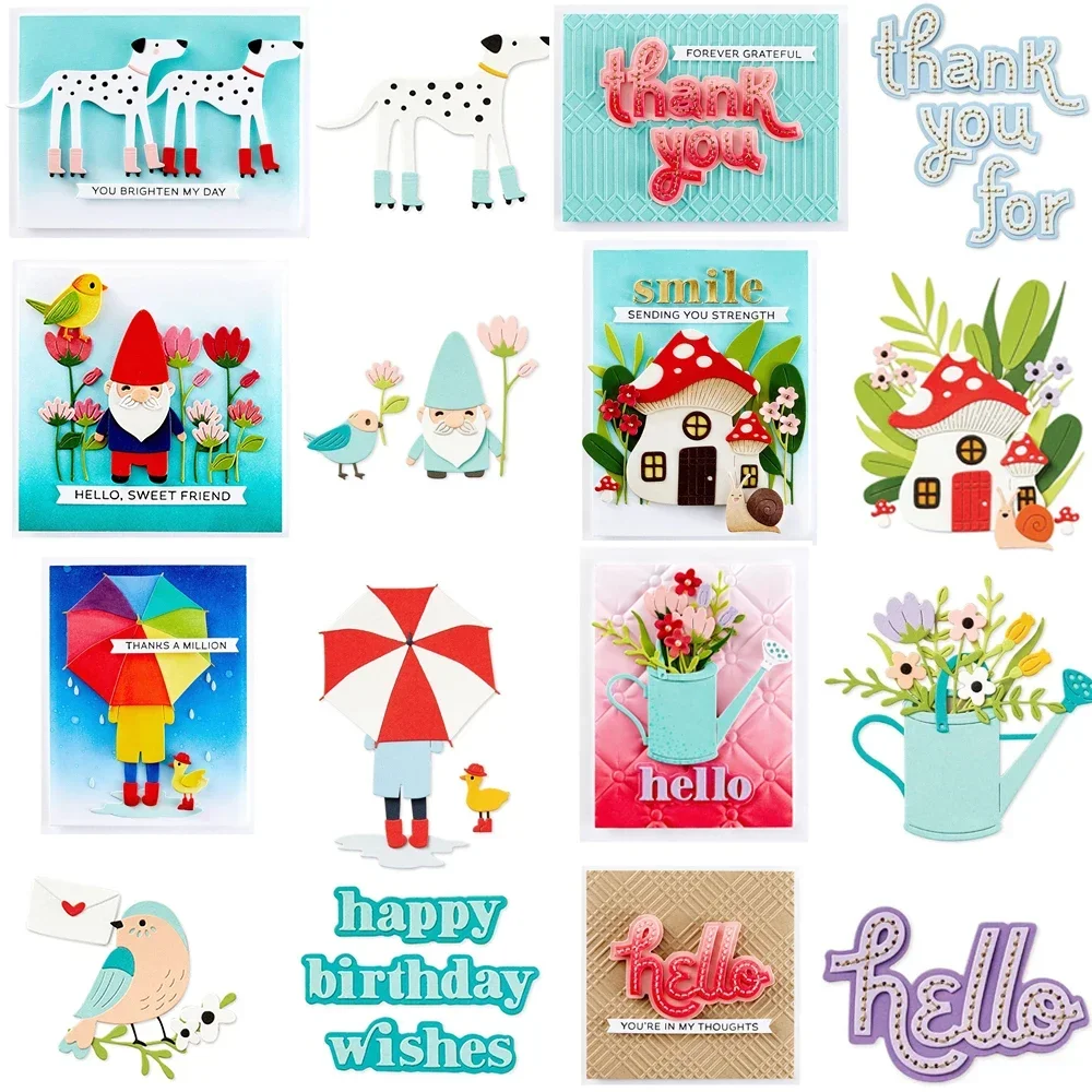 Out and About Collection Cutting Dies Garden Buddies Gnome Flower Dog Mushroom House Die For DIY Scrapbooking Craft Card Making