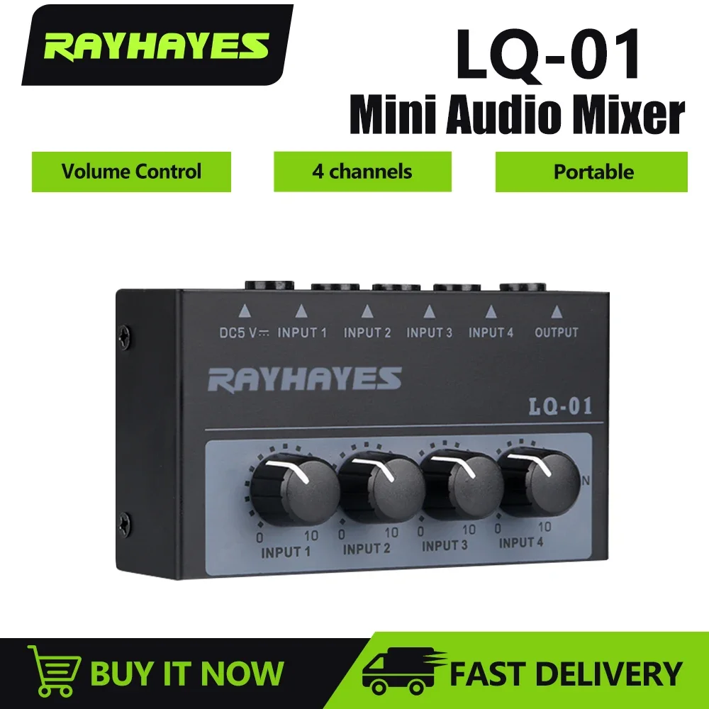 

RAYHAYES LQ-01 mixer ultra-compact stereo mini four-channel DJ karaoke mixer with power adapter