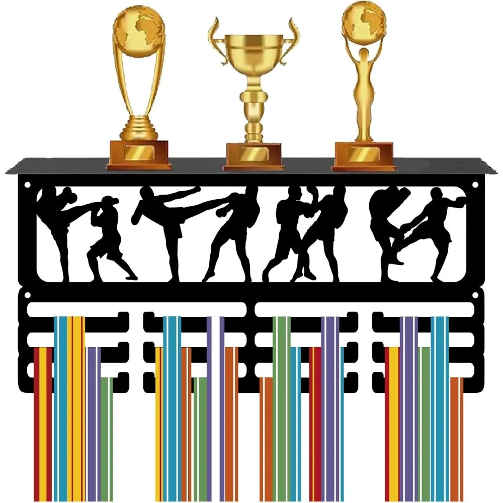 

Boxing Medal Holder Trophy Shelf Display with 12 Hooks Sports Medal Hanger for Wall Mount Hanging 60+ Medals Lanyard making kit
