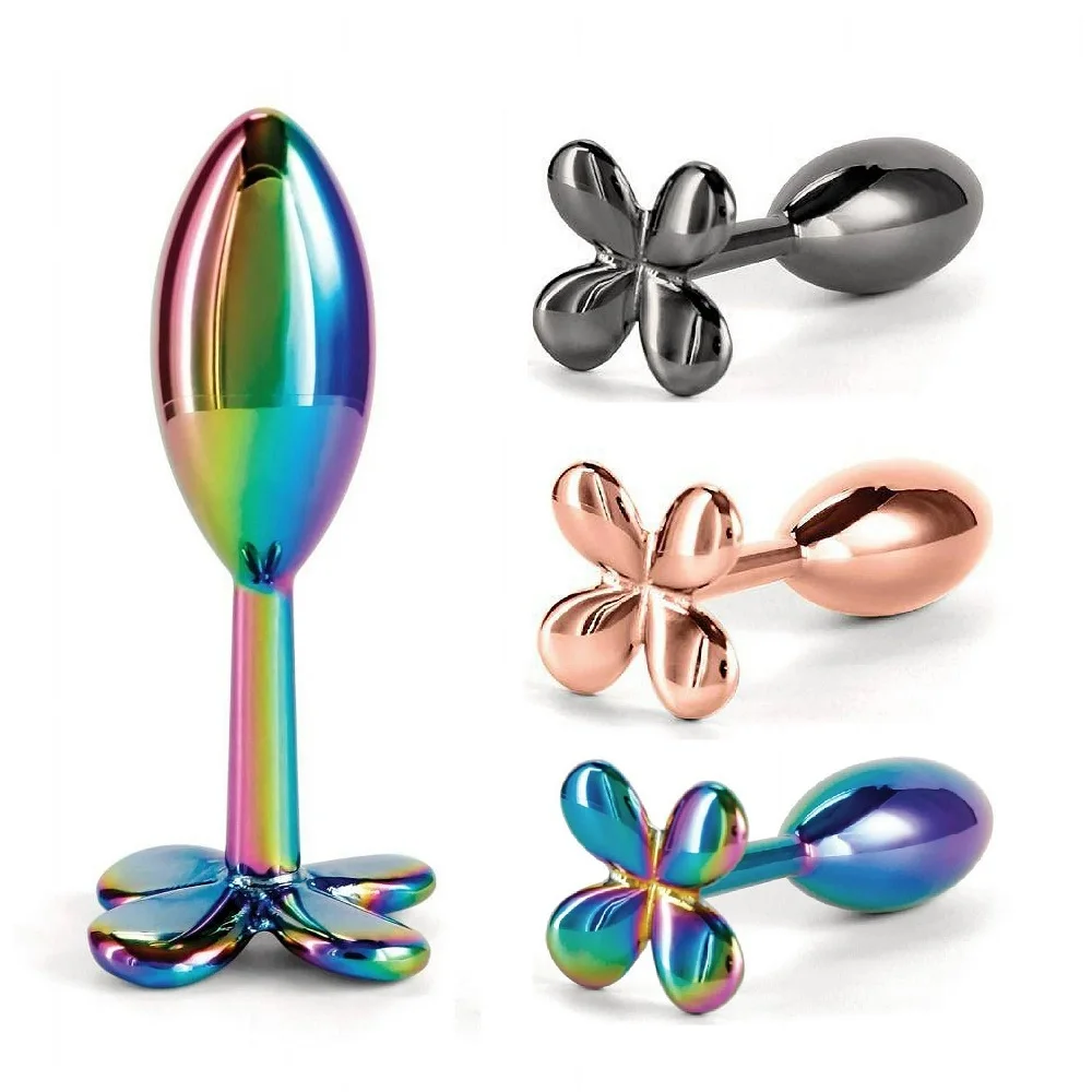 Contas anais de metal colorido para homens e mulheres, Butt Plug, pequeno estimulador, tampa de 4 folhas, rosa, arco-íris, arma, brinquedo do sexo anal