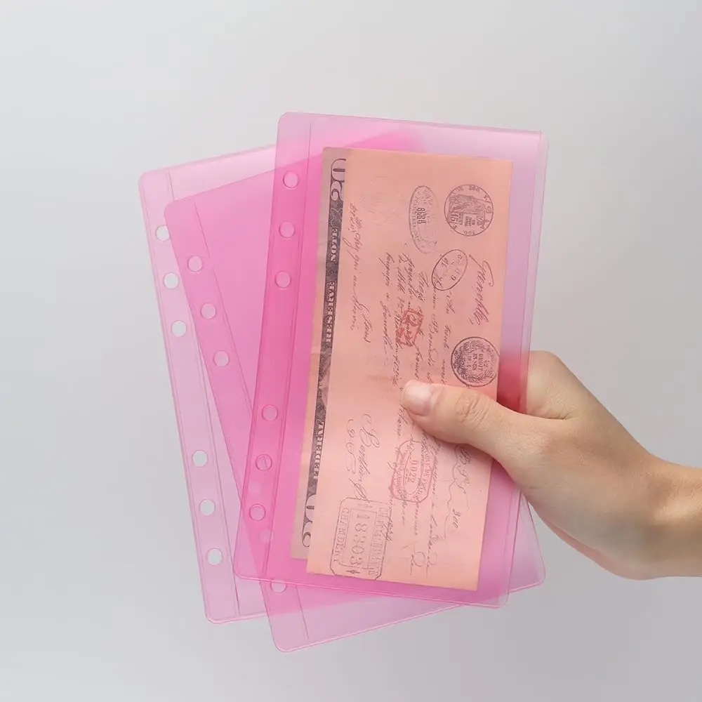 New A6  Binder Pockets 6pcs Colorful PVC Waterproof Binder Pouches 6 Holes Zipperless Side Open Cash Budget Envelopes
