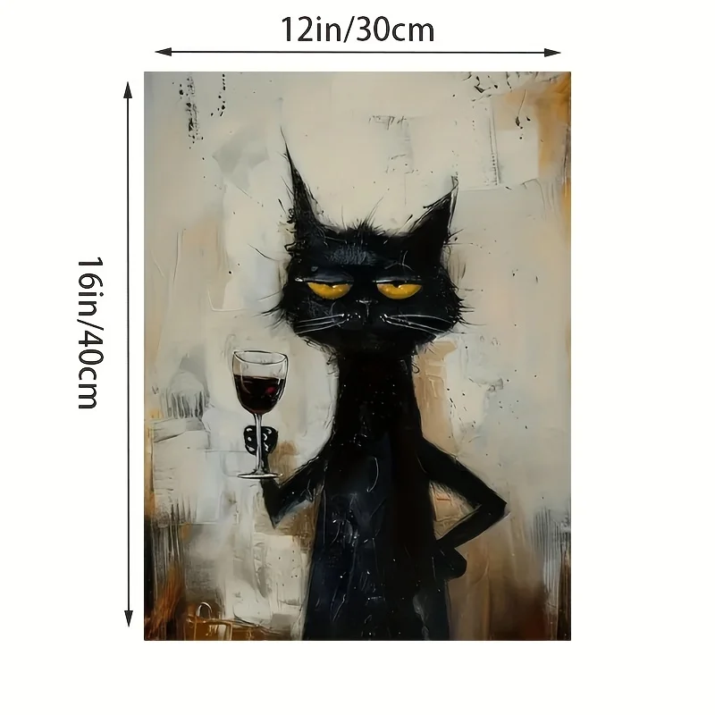 Chic Black Cat Art Canvas Print,Minimalist Animal Poster,Unique Creative Wall Art Decor for Bathroom, Living Room, Bedroom view 3