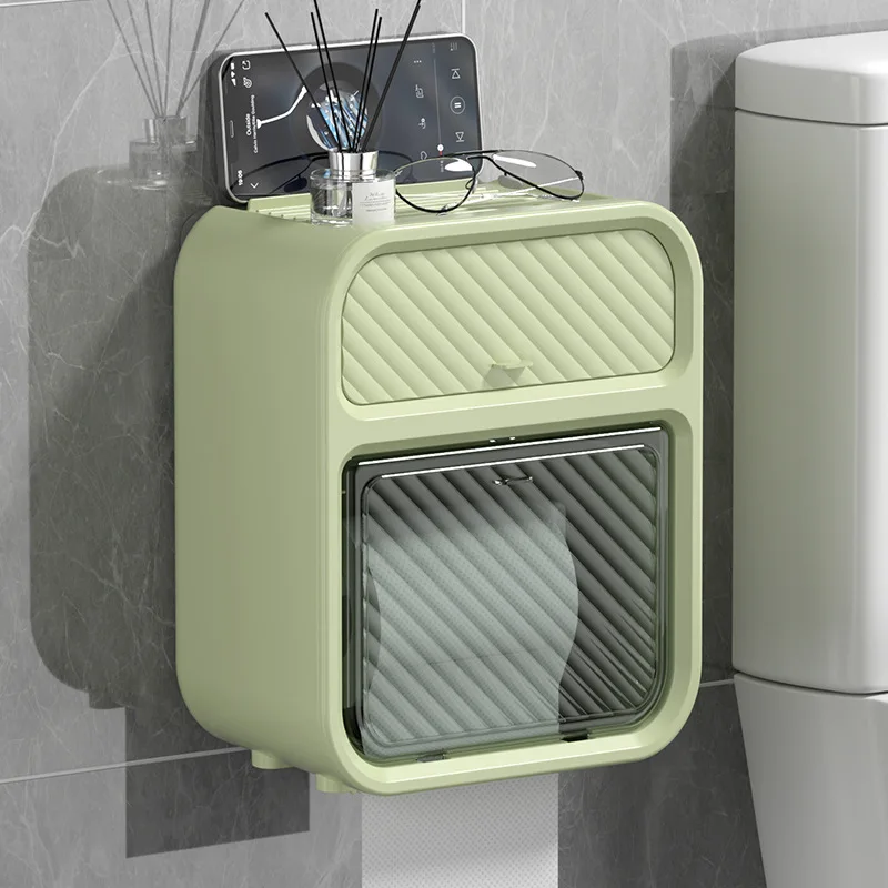 Toilet: light luxury wall-mounted tissue box, bathroom-free punching shelf, toilet drawer box, roll paper box