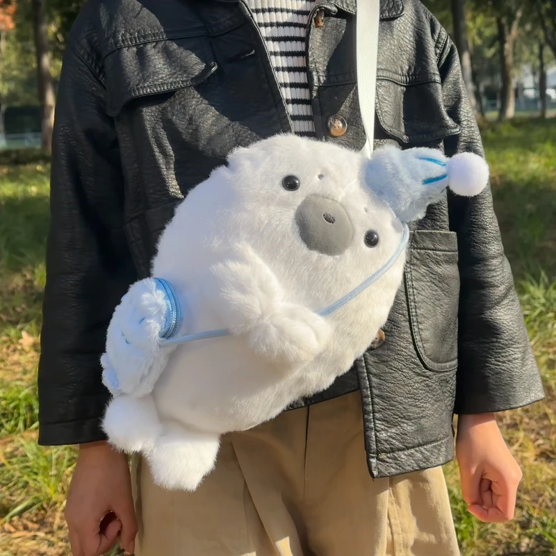 Plush Seal Backpack Cute Headphone Bag Kawaii Fashion Plushie Student's Schoolbag Fur Shoulder Bag Women Knapsack Bags Gift