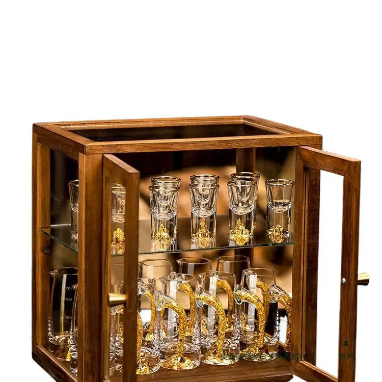 

Set wine dispenser double glass walnut box display