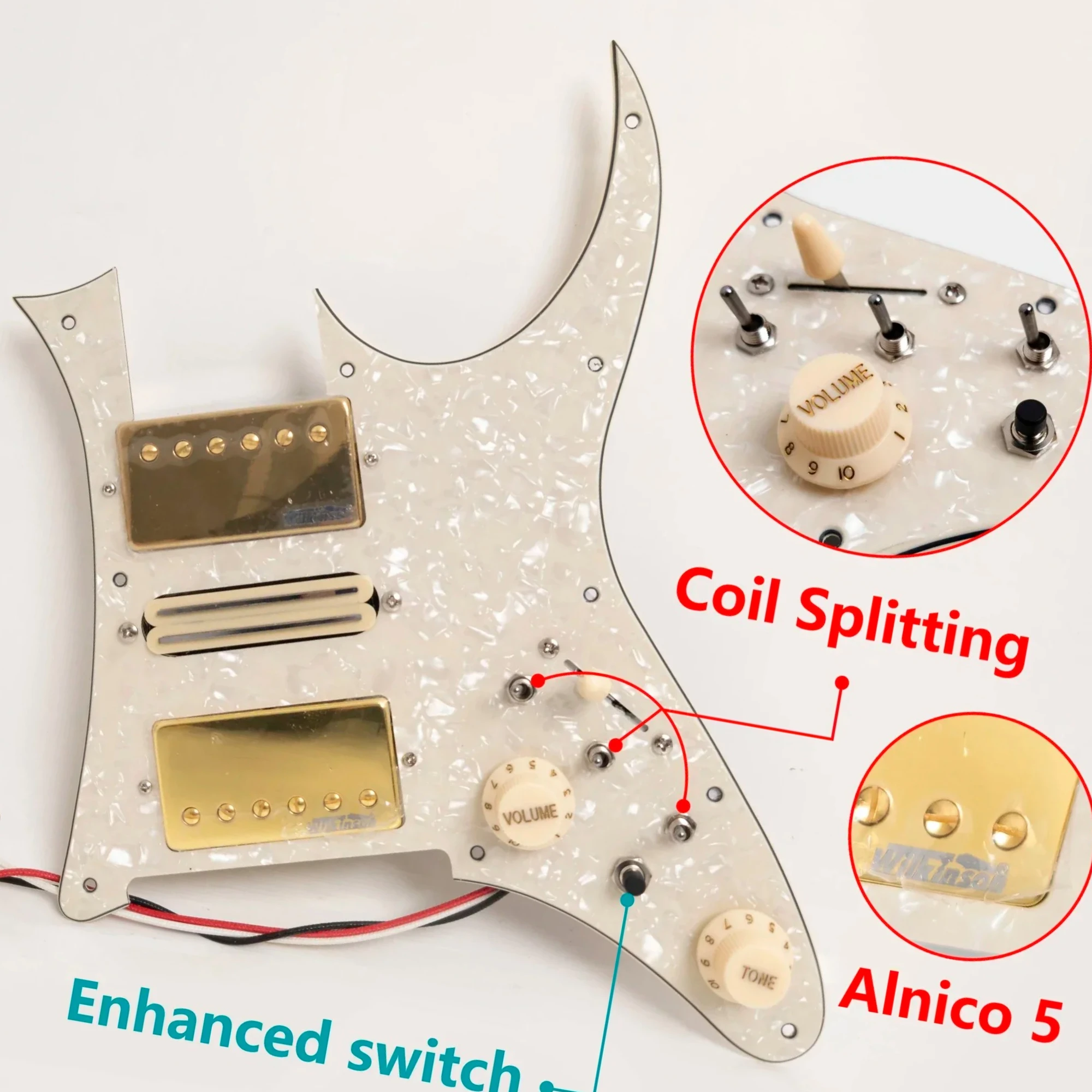 

Guitar Prewired Loaded Pickguard with Coil Splitting HSH Alnico 5 Humbucking Pickups Set for R/G Electric Guitars