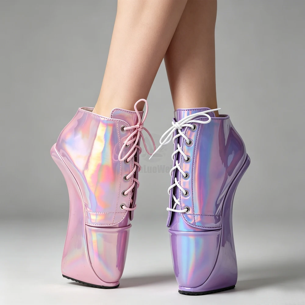 Novelty Holographic Fetish Sexy Ankle 7inch High Heel Platform Ballet Heels Shoes Unisex size36-46