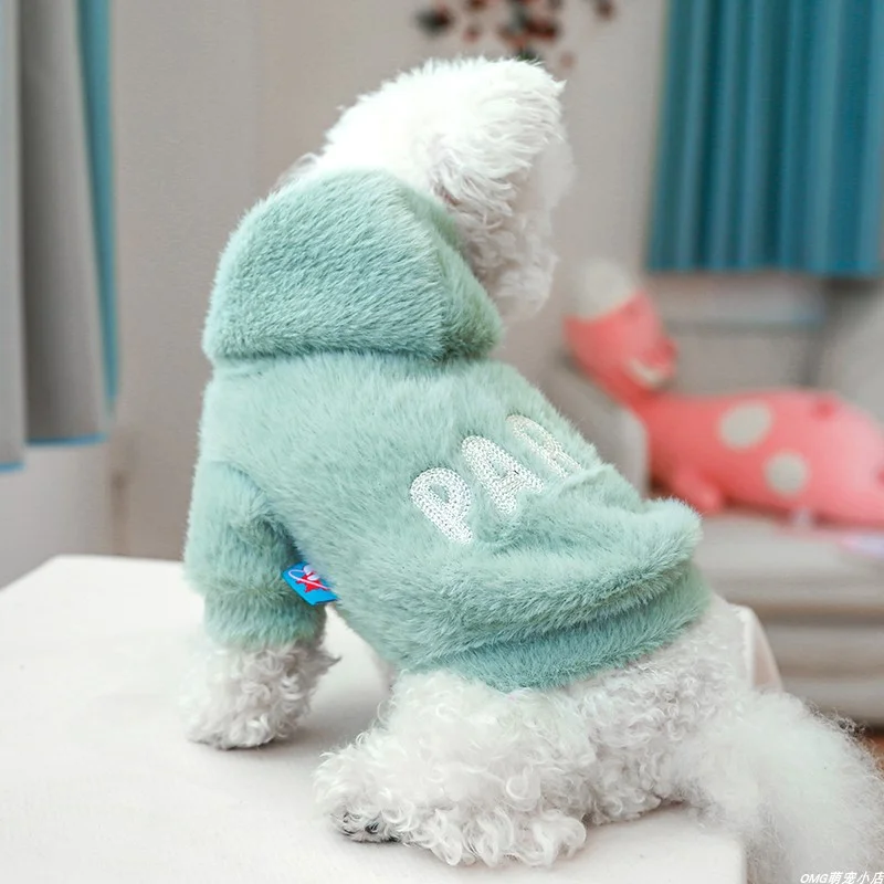 1PC Pet Clothes Spring and Autumn Velvet Green Paris Alphabet Hat Coat Suitable for Small and Medium sized Dogs
