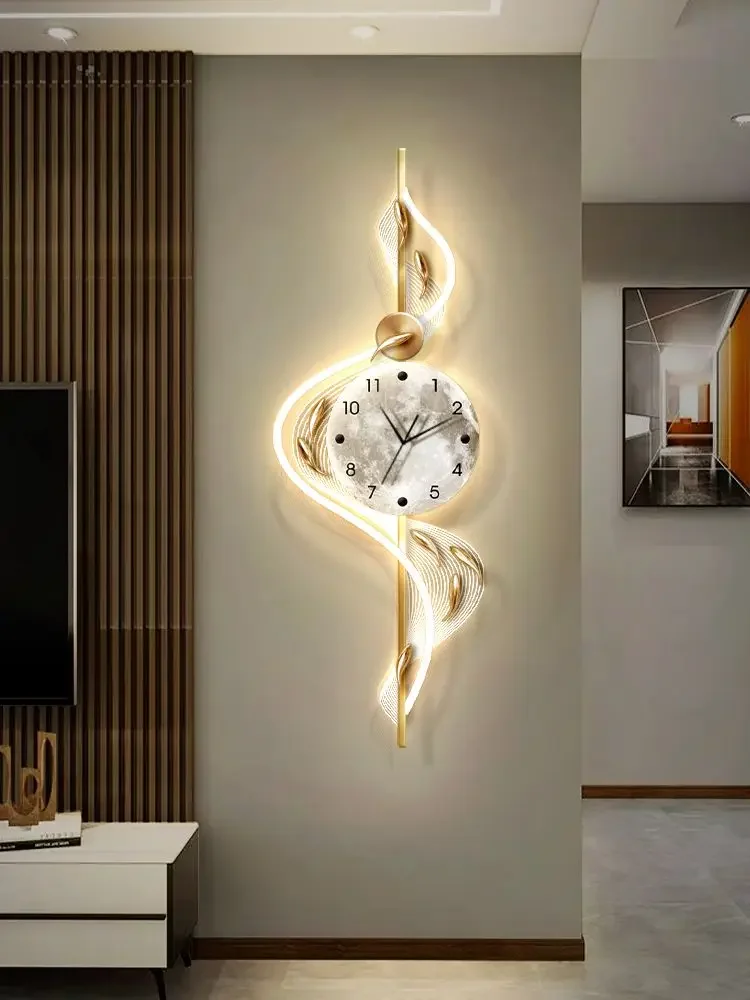 

Living room clock decoration painting wall lamp Clock Nine Fish Diagram Wall Lamp Modern three-dimensional clock wall lamp