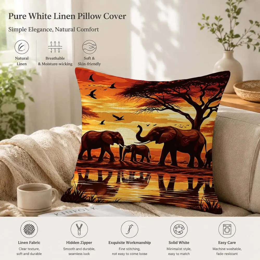 Retro African Woman Wildlife Style Cushion Cover 1/4PCS Linen Sofa Couch Bedroom Living Room Home Decor Pillow Case