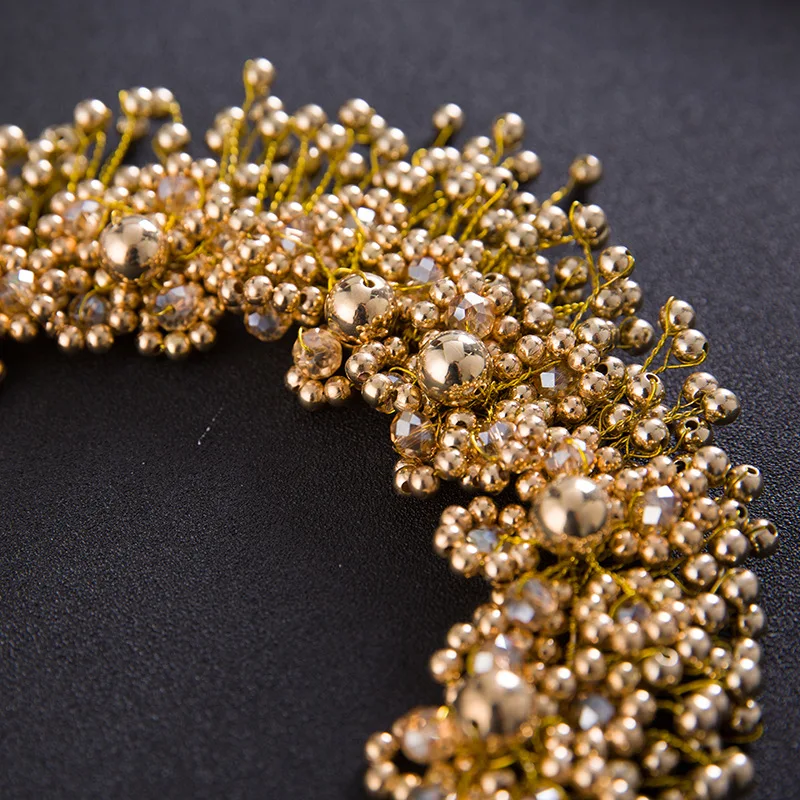 Gold Color Pearl Flower Headband Hairband Tiara For Women Pageant Bridal Wedding Hair Accessories Jewelry Crown Tiara Headband image 5
