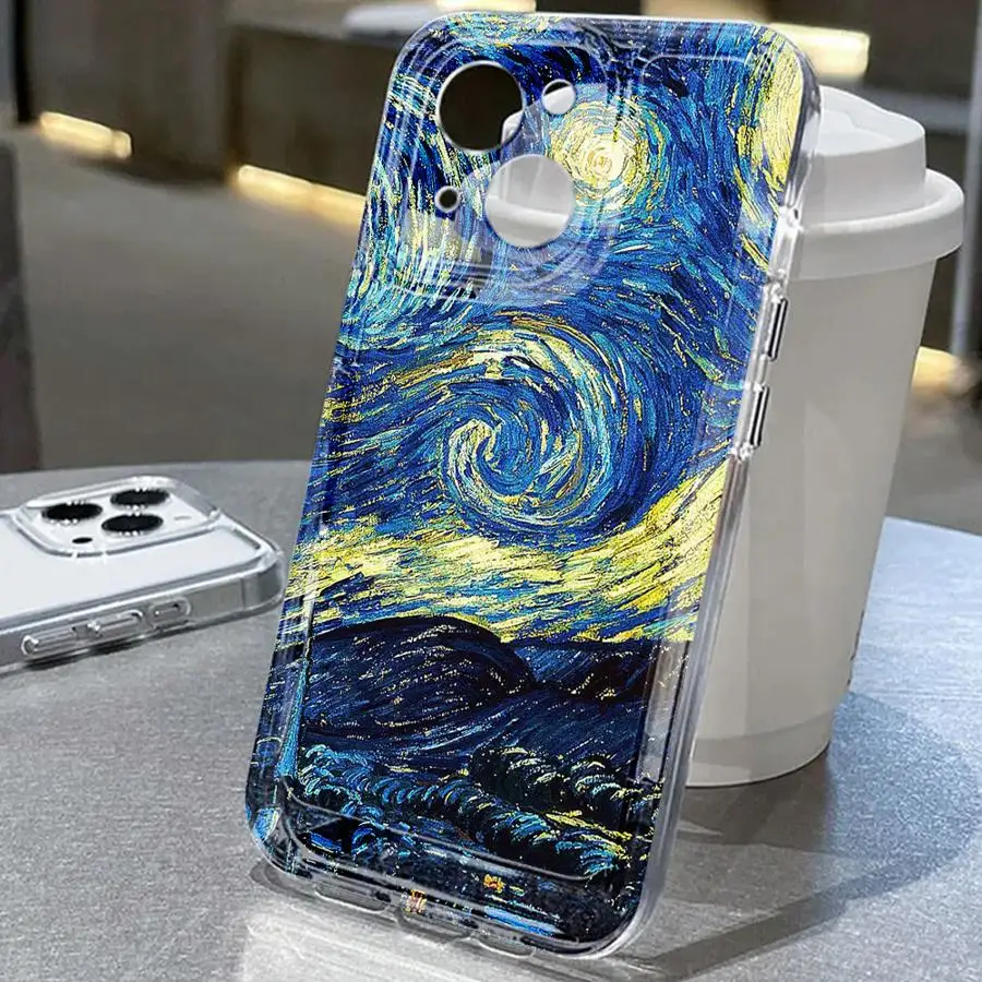 فان جوخ عباد الشمس لينة غطاء الهاتف آيفون 12 Mini 16e 16 15 14 Plus 17 Air XR 13 12 11 Pro MAX 7 8