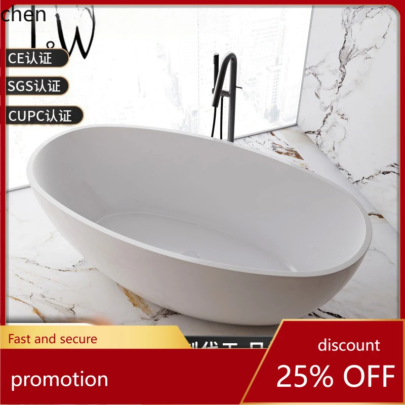 

HT Oval Acrylic Bathtub Integrated Household Deep Soak Freestanding Homestay Cross-Border Factory Direct Sale