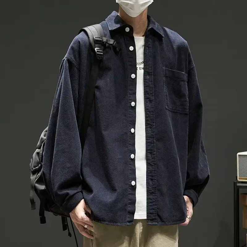 

Japanese Retro Trend Versatile Corduroy Workwear American Jacket Casual Shirt Men's Long Sleeved Shirt