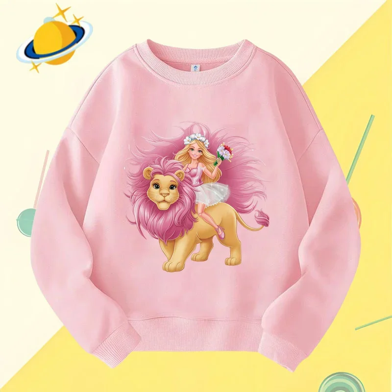 Barbie children\'s crew-neck hoodie Disney print Autumn Winter long-sleeved sweatshirt Boy Girl Kawaii Birthday gift Numbers 1-10