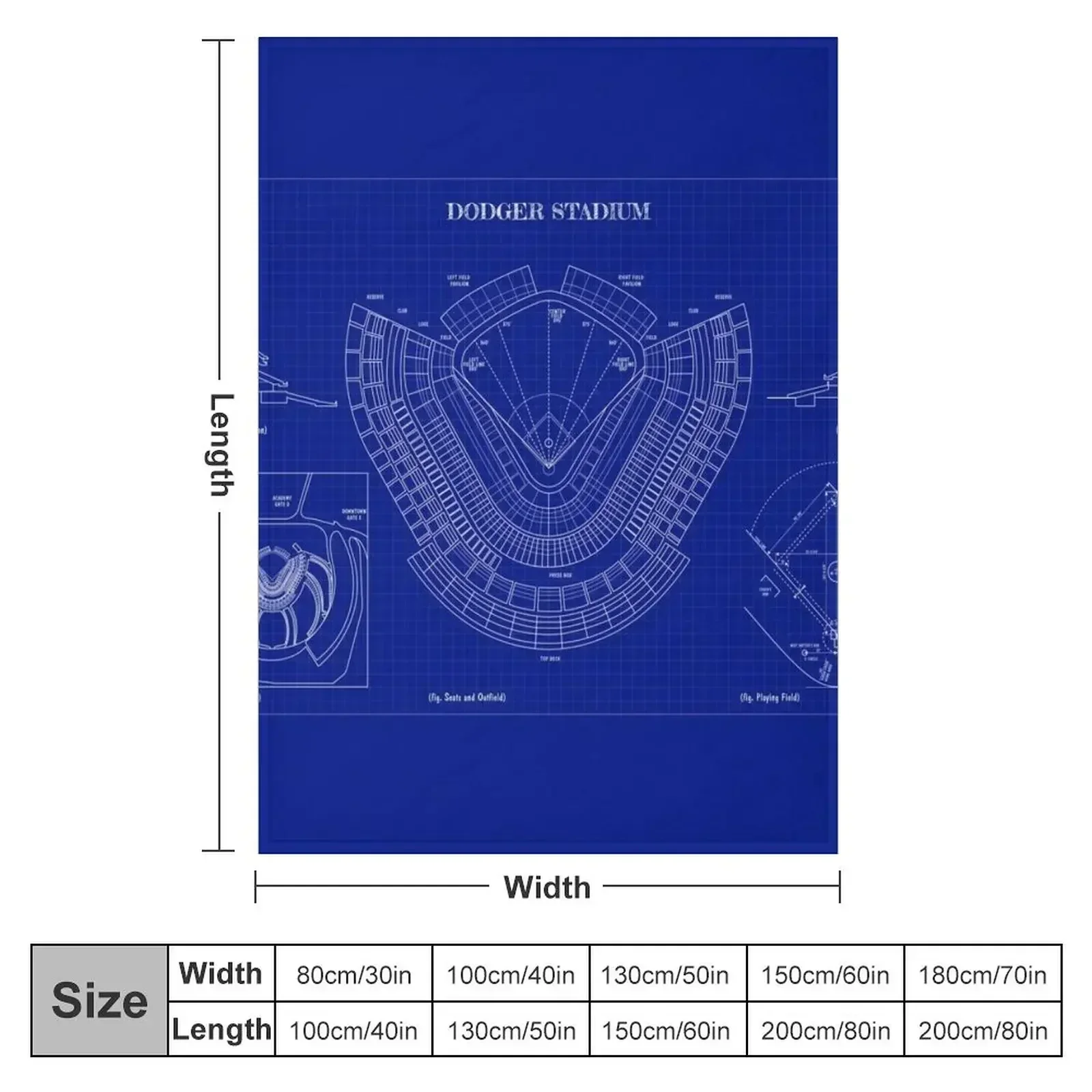 Dodger Stadium (Blueprint-Dark Blue) Throw Blanket Cute Plaid blankets ands Vintage Blankets