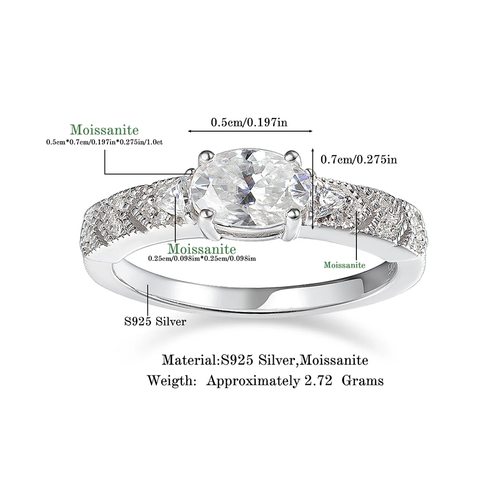 OEVAS Real 5*7MM D Color Moissanite Wedding Rings For Women 100% 925 Sterling Silver Gold Plated Engagement Party Fine Jewelry