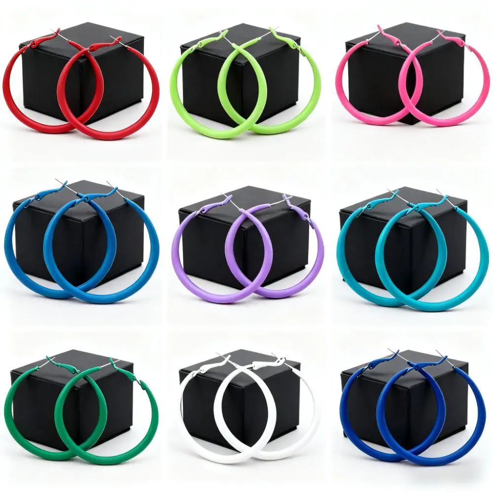 

2026 Trend New Women's Hoop Earrings Red Green Yellow Blue Purple Loop Earrings for Ladies S925-Silver Needles Circle Earrings