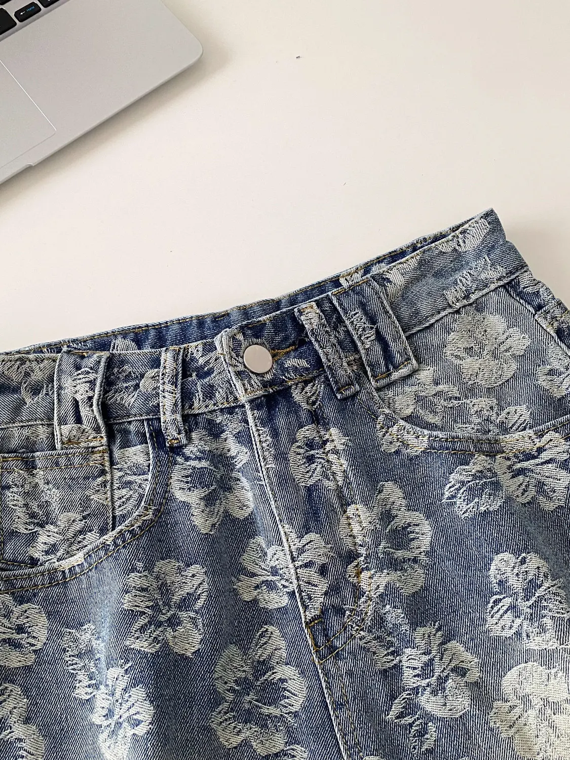 Women's Blue Floral Print Denim Shorts A-line Jean Shorts Retro Korean Style High Waist Cowboy Hot Pants for Women Summer 2026
