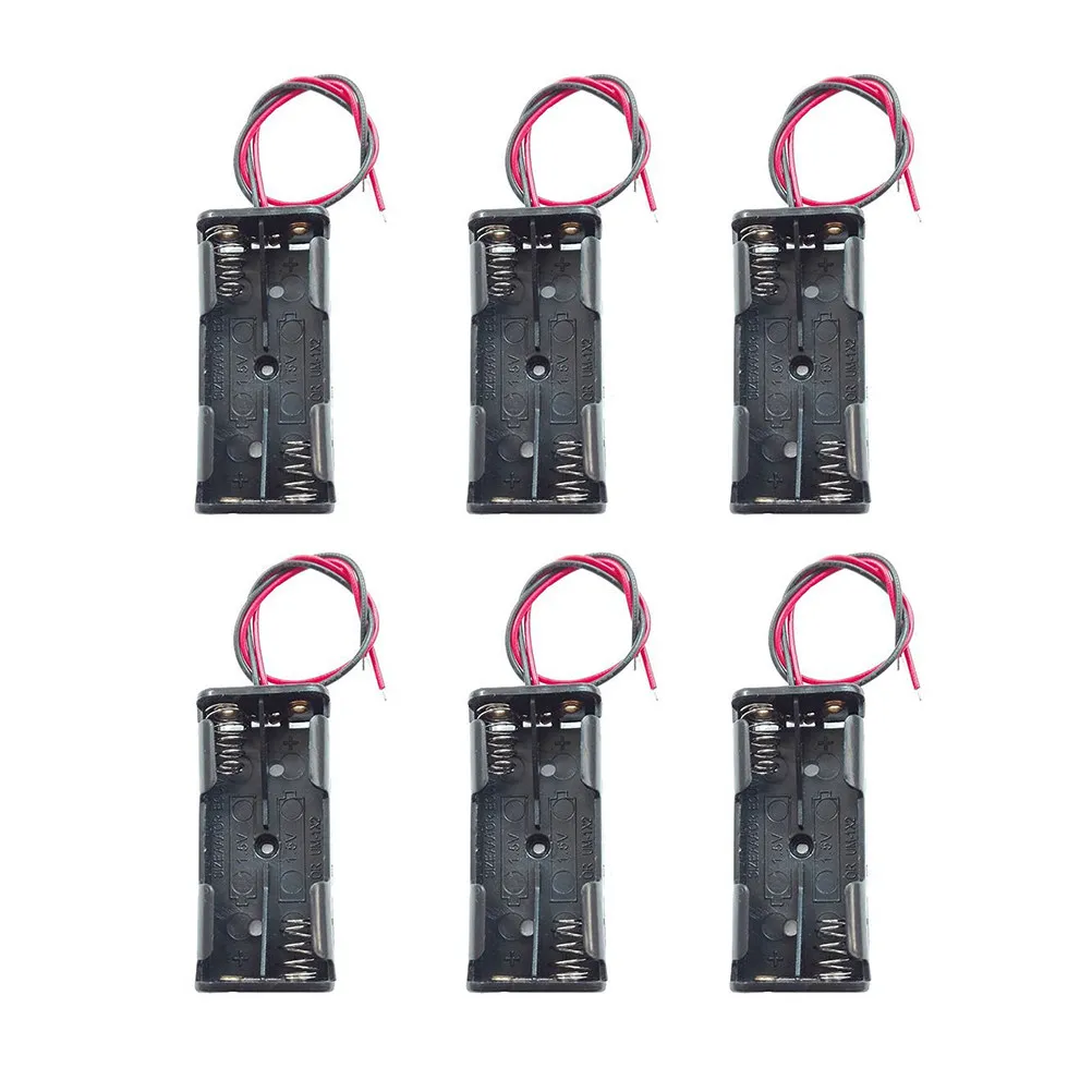 6Pcs Battery Holder Plastic Box for 2 X 1.5V Aaa Batteries Portable Lightweight Battery Case with Wire Connector
