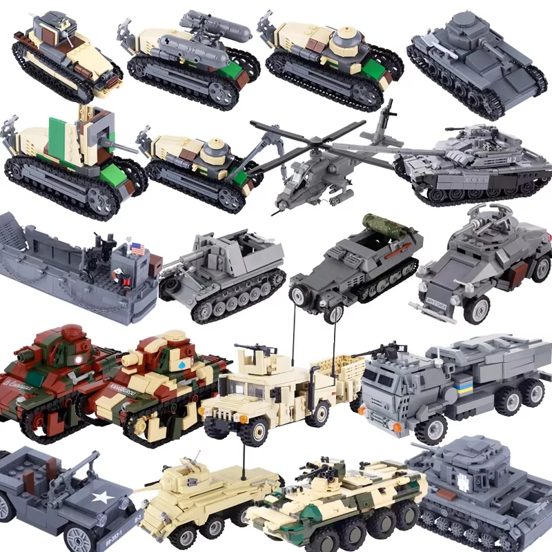 Bloques de construcción militares de la Segunda Guerra Mundial, vehículo francés, Renault, tanque de ingeniería ligera, artillería, defensa, Fortaleza, barco de aterrizaje, juguetes de ladrillos