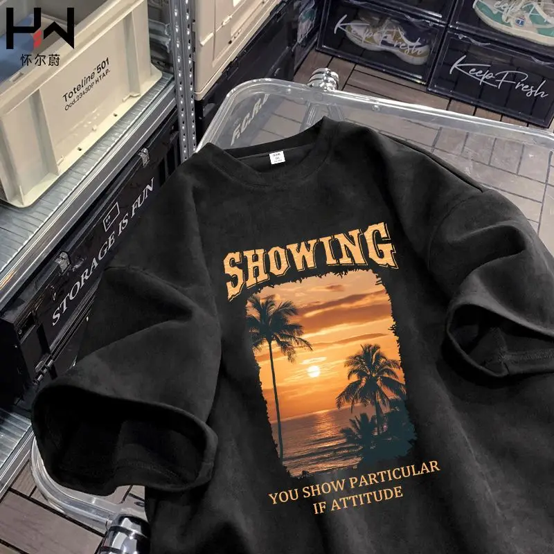 

Summer suede short-sleeved T-shirt for boys 2024 new trendy Hong Kong style ins couple's quarter-sleeved tops men clothing y2k