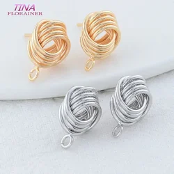 12*15.5MM 14K Gold Color Plated Brass Twine Stud Earrings High Quality Diy DIY Jewelry Making Finding Accessories