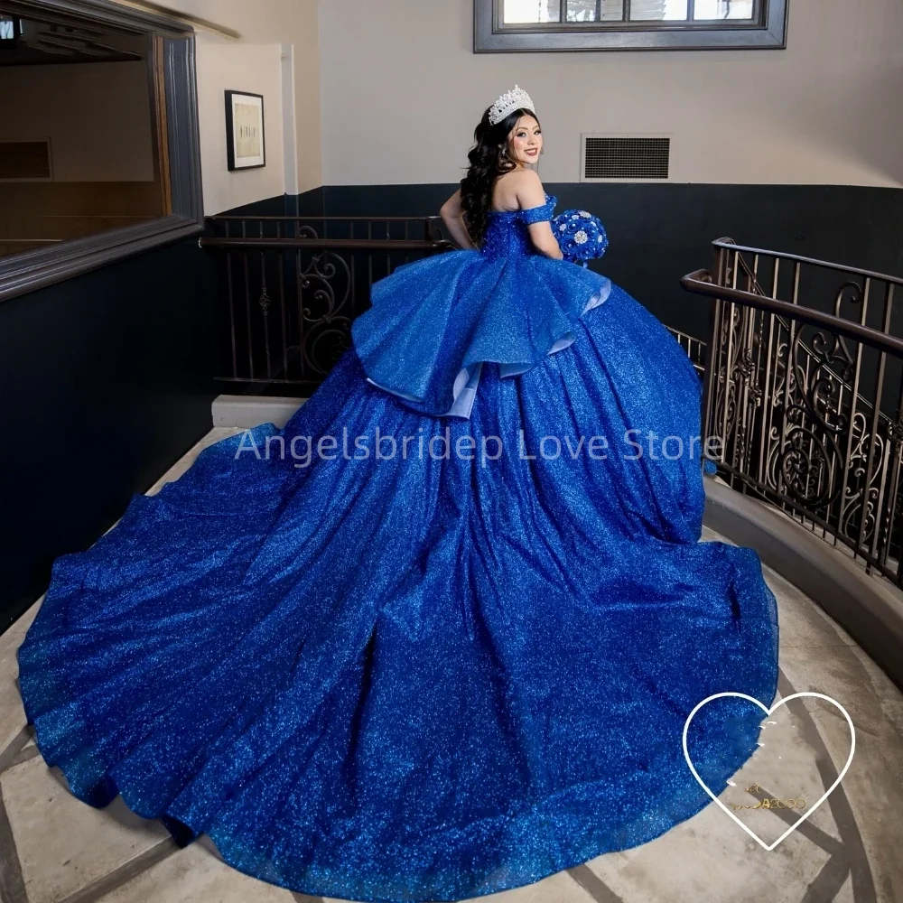 Angelsbridep Bling Royal Blue Ball Gown 15 Year Old Quinceanera Dresses Princess Birthday Prom Party Dress Vestidos De Fiesta