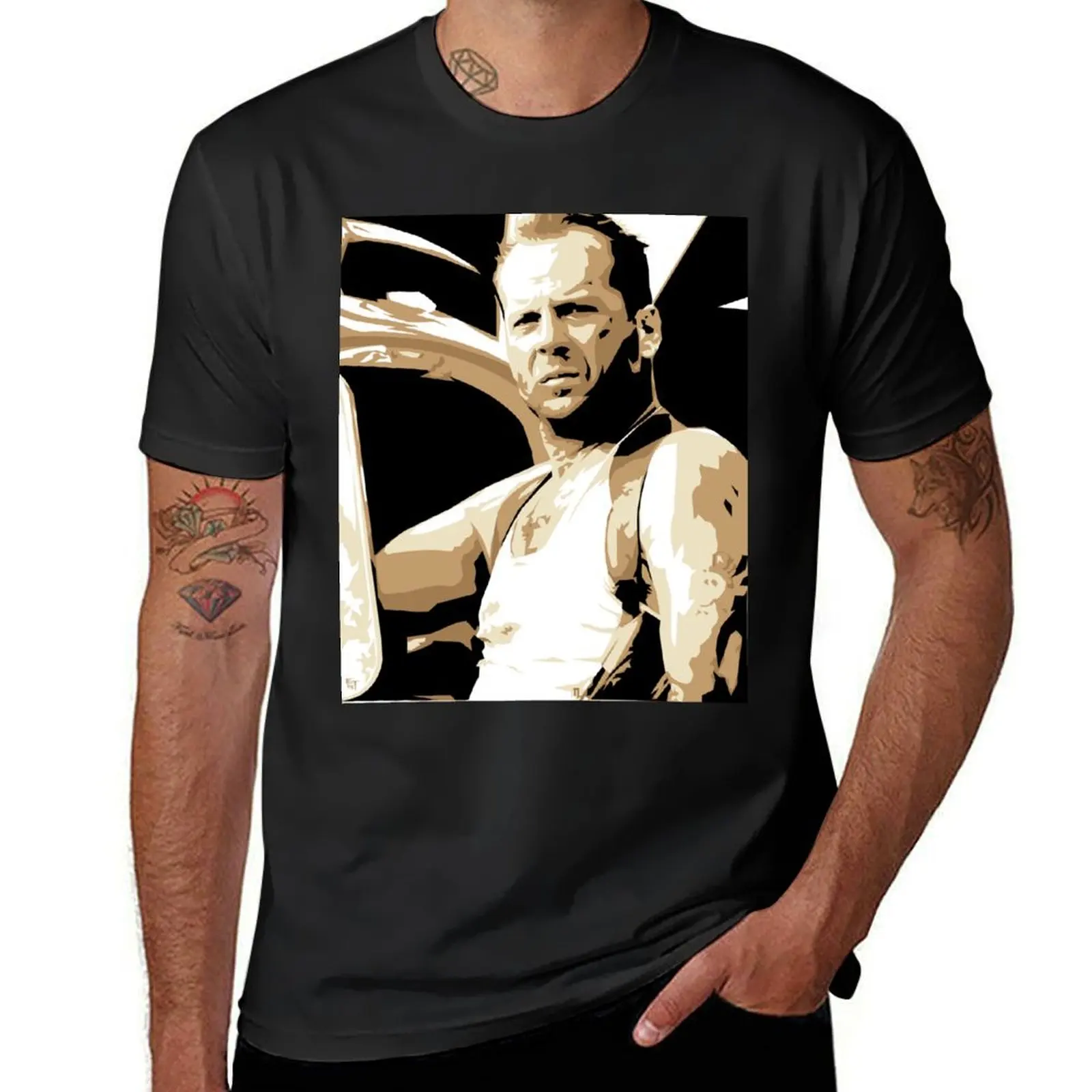 Bruce Willis Vector Illustration T-Shirt anime Short sleeve tee mens clothing