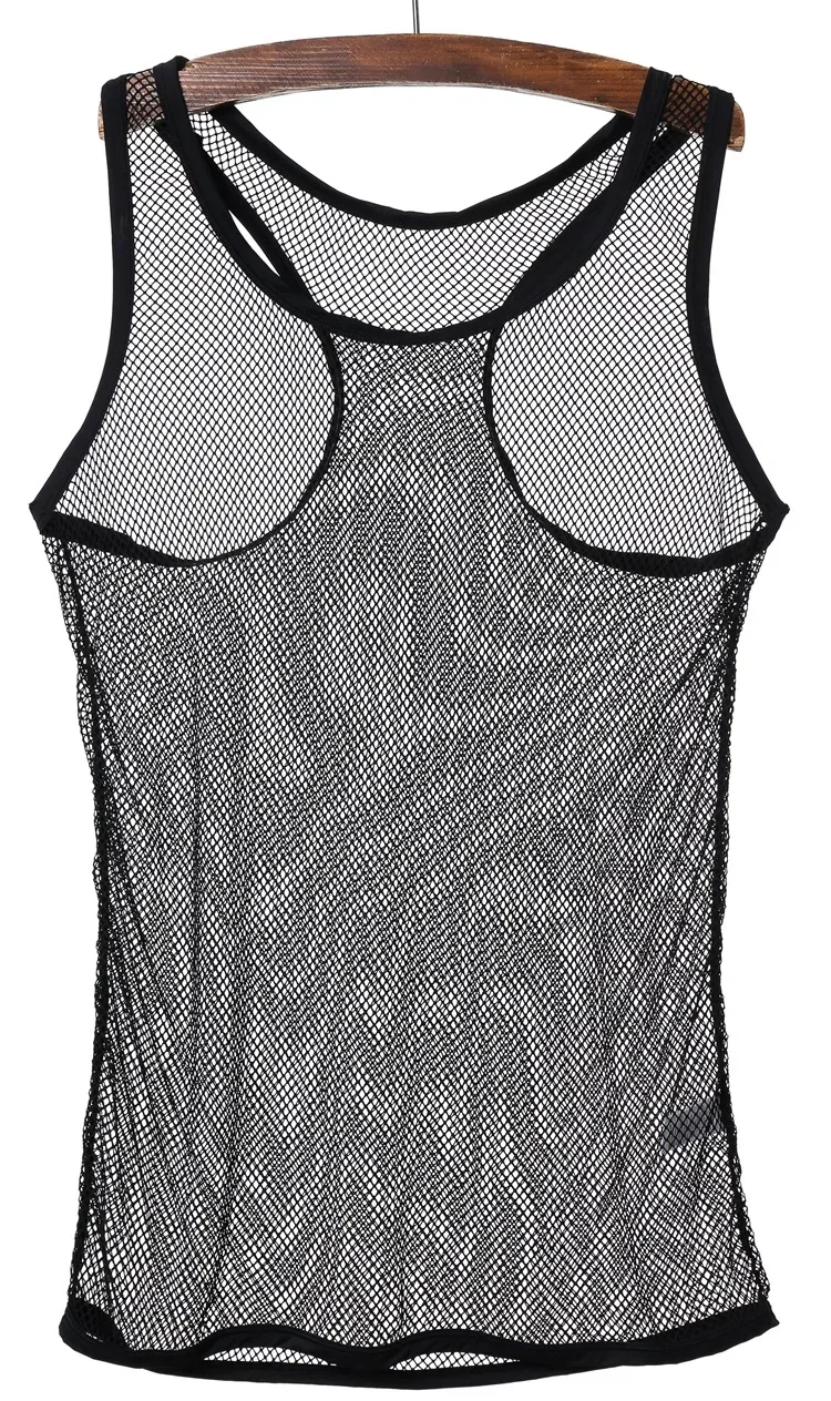 

Mesh Transparent Tank Tops for Men Sexy Fishnet Vest Perspective Bodybuilding Muscle Sleeveless T-shirts See Through Undershirts