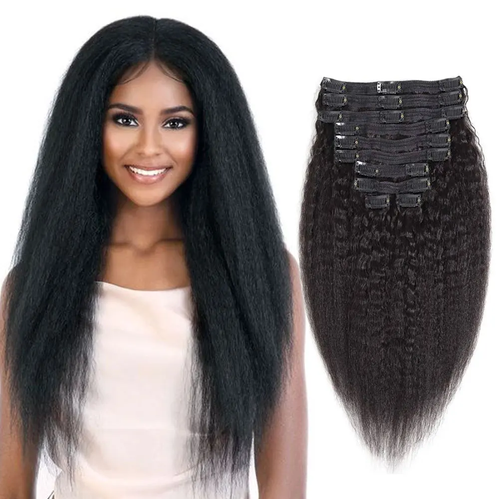 Kinky Straight Clip In Hair Extension Human Hair 8Pcs/Pack Full Head For Black Women Maxine Kinky Straight Clip Ins Hair Pieces