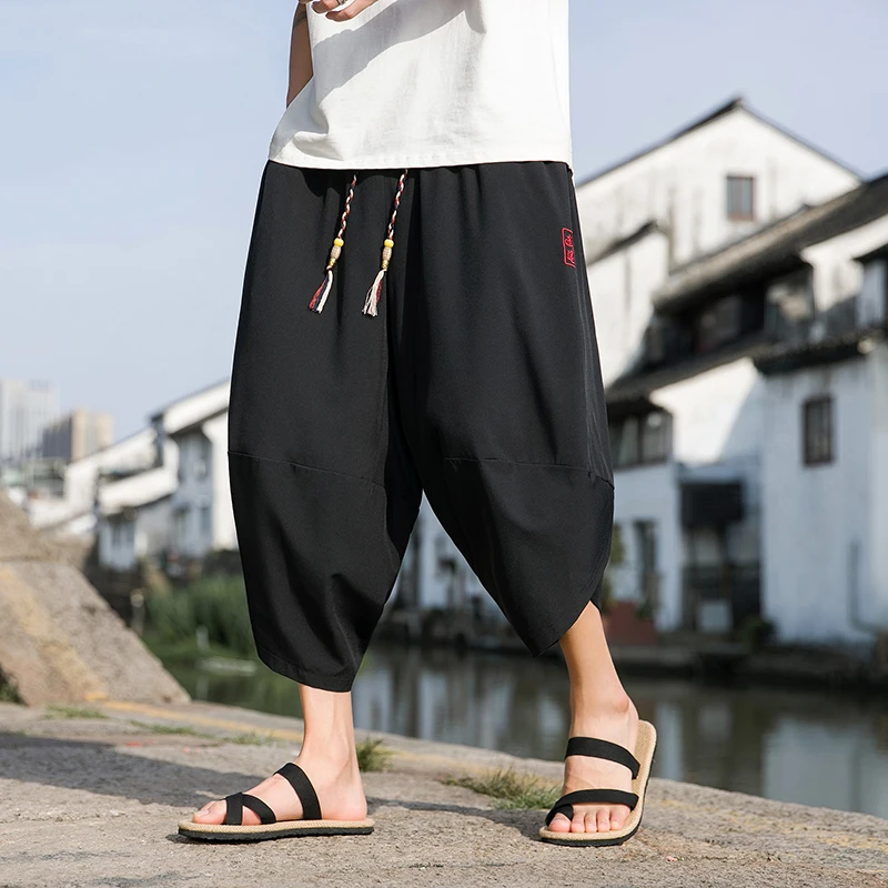 

Мужские брюки больших размеров из ледяного шелка, летние, охлаждающие, для полных мужчин, длиной 7/8, свободные, повседневные, в стиле Harlan Carrot, молодежные, Vitali Sle