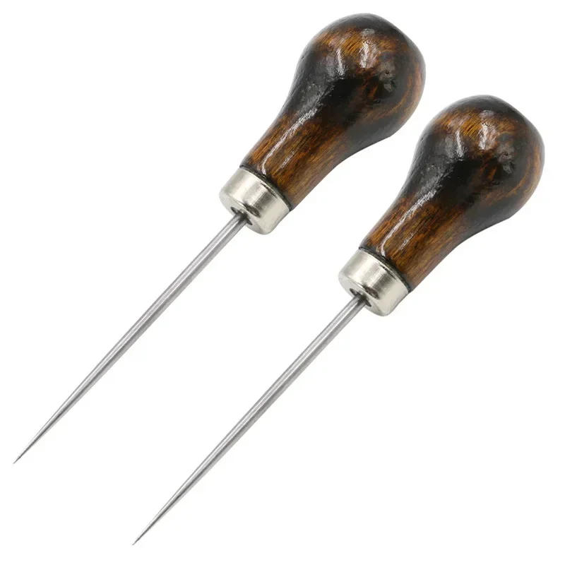 1PCS Awl Pricker Hole Maker Tool Punch Sewing Stitching Leather Craft Wooden Handle