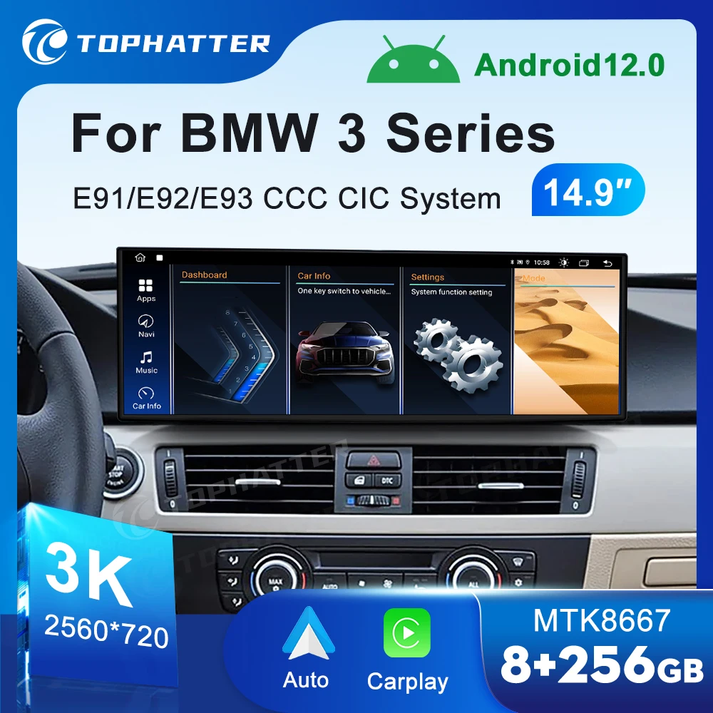 

14.9'' Автомобильное радио для BMW 3 серии E91 E92 E93 CCC системы беспроводной CarPlay Android Auto автомобиль мультимедийный плеер экран головного устройства