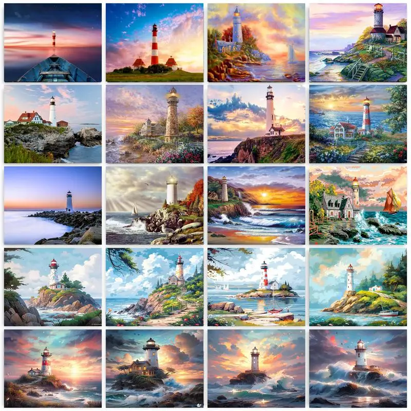 

GATYZTORY 40x50cm Painting By Numbers On Canvas Drawing By Numbers Lighthouse Paint For Painting Art Supplies Decorative Paintin