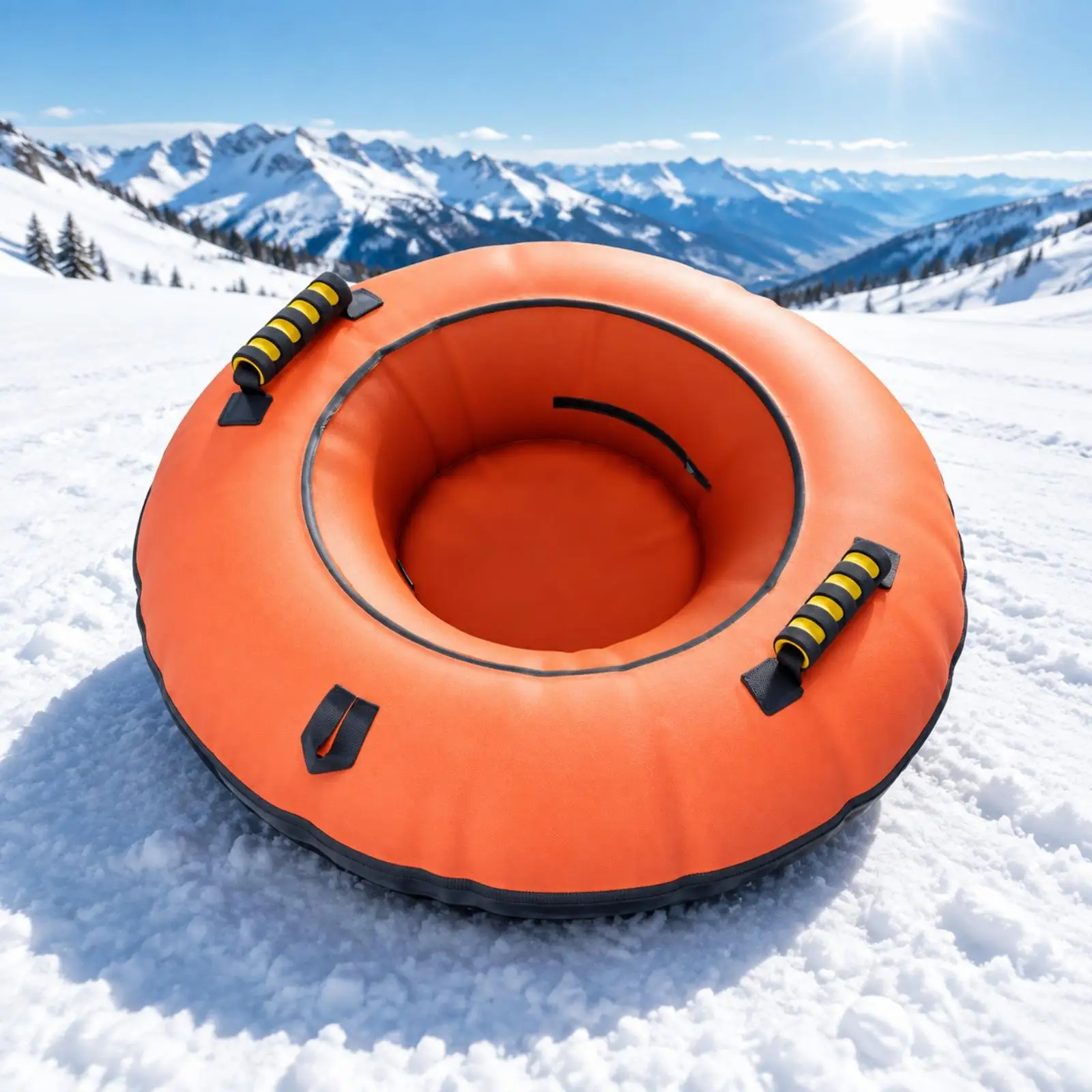 Round Inflatable Sled for Snow Tubing with Foldable PVC Design Comfortable Center Seat and Carry Handles for Winter Outdoor