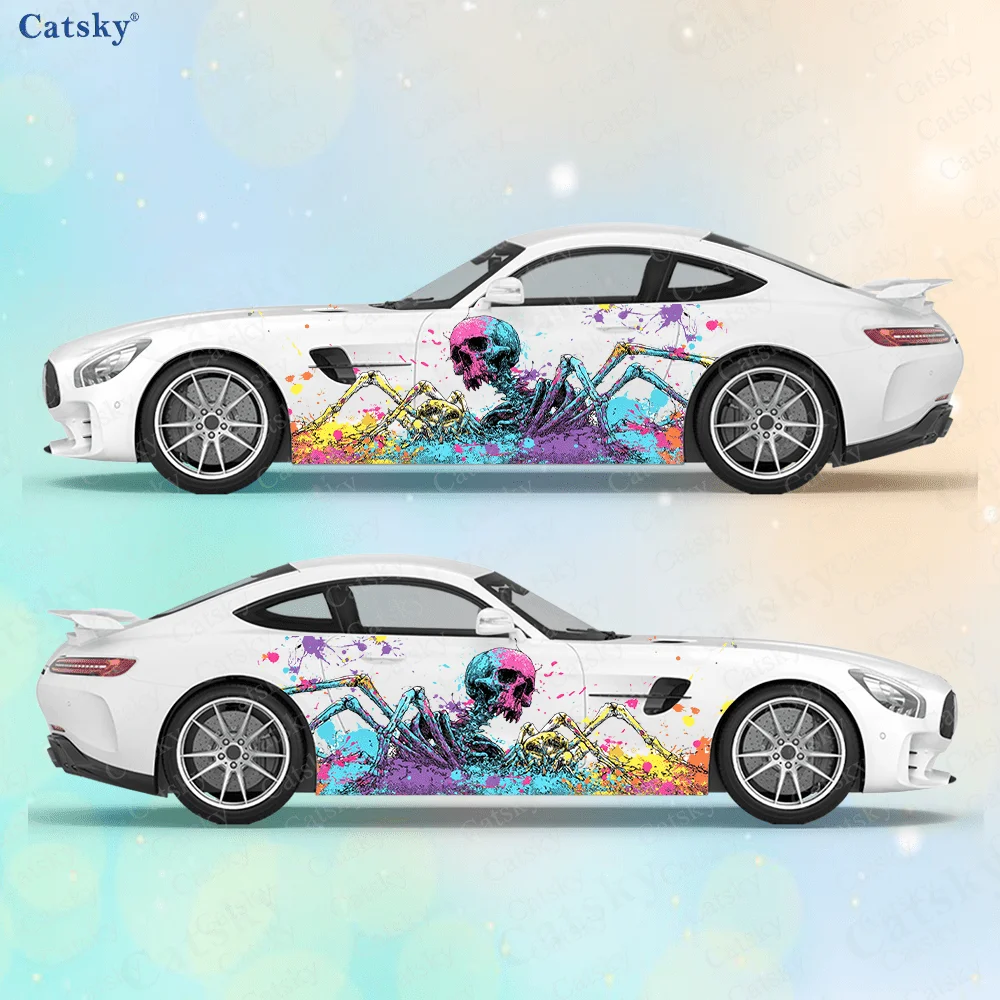 Colour Gradient Skull Car Side Sticker Decoration, PVC Waterproof Scratch Resistant Decal, Car Protection, Auto Accessories Gift